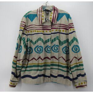 VINTAGE IB Diffusion Top 10 Linen Shirt Art Aztec Southwestern 90s *